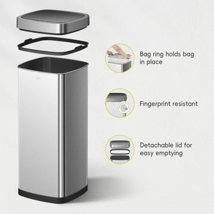 EKO EcoSmart Tall and Large Kitchen Trash Can or Recycling Bin, 80L/21.1G High Capacity, Touchless Soft Square Motion Sensor Garbage Can, Brushed Stainless Steel - size: EcoSmart 80 liter - Stainless Steel