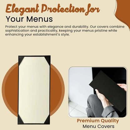 Prestine Menu Covers Made of Premium Faux Leather (10-Pack) - 5.5" x 11" - 1 View - Black - Restaurant Menu - Wine List - Bar Menu - size: 5.5”x11” - 1 View