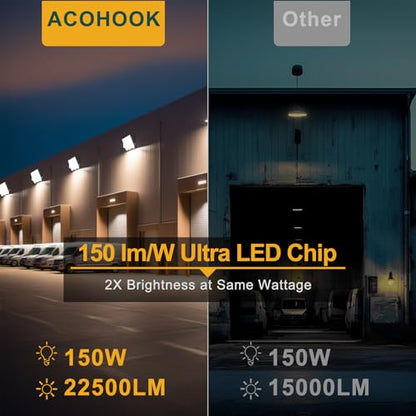 4Pack 150W LED Wall Pack Lights,100‑277V Dusk‑to‑Dawn Photocell, 22500Lm 5000K IP65,50ft Diameter Coverage Area, Commercial‑Grade Exterior Security Lighting,ETL Certified (Height:10‑20ft) - size: 150W