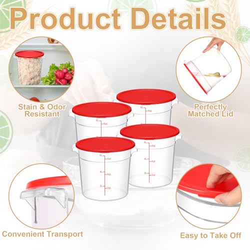 Suclain 4 Pcs 6 Quart Food Storage Container with Lids, Red - color: Red
