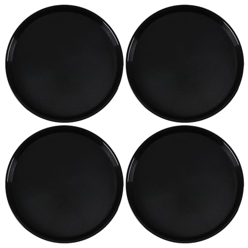 4 Pack 13.58 Inch Round Non-Slip Tray, Restaurant Serving Tray - color: Black