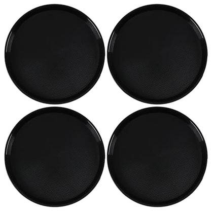 4 Pack 13.58 Inch Round Non-Slip Tray, Restaurant Serving Tray - color: Black