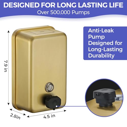 Stardrix Brushed Gold Stainless Steel Vertical 1100ml/37oz Capacity Commercial-Grade Soap Dispenser, Wall-Mounted Bathroom Hand Soap Dispenser with Corrosion-Proof Lining and Anti-Leak Pump - color: Vertical Gold