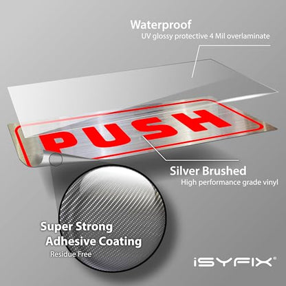 iSYFIX Push Pull Stickers Sign, 6x2.4 Inch, 2 Pack, Red/Brushed Silver - color: Red / Brushed Silver, size: Horizontal 2.4x6