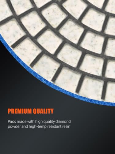 SPTA 15pcs Diamond Wet Polishing Pads Set, 4 inch, White, 50#-6000#, For Granite, Concrete, Marble, Stone, Tiles, With Floor Grinder or Polisher