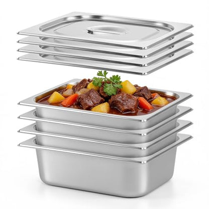 Dyna-Living Hotel Pans with Lids 1/2 Half Size Food Pans 4 Pack Steam Pans - color: With Lids, size: 4 Inch Deep