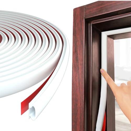 ESUFEIR 49Feet Door Weather Stripping Door Seal Strip,Self-Adhesive Rubber Door Insulation Weather Strip for Window and Door Soundproofing D Shape,Weatherstripping for Door Frame Gap Blocker(White) - color: White, size: 49Feet
