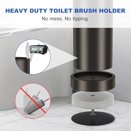 Brushed Nickel Toilet Brush and Holder Set, 304 Stainless Steel Toilet Brush for Bathroom, Heavy Duty Toilet Bowl Brush with Holder, Removable Inner Bowl and Splash Protection, Long Handle - color: Gray