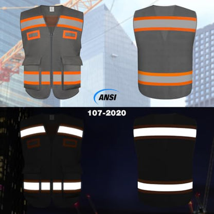 TCCFCCT High Visibility Vest 2 Pocket Mesh Safety Vest for Men, Grey 2XL - color: Hawks 01-mesh Grey, size: XX-Large
