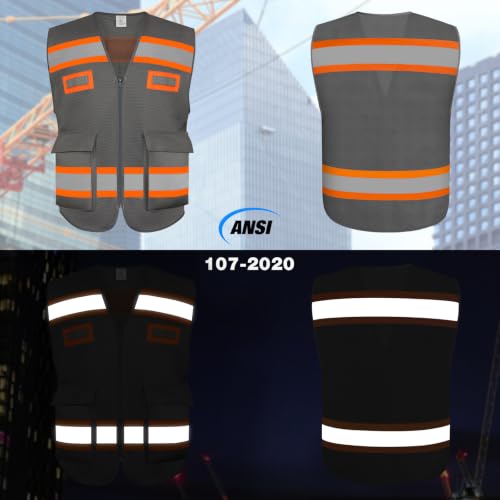 TCCFCCT High Visibility Vest 2 Pocket Mesh Reflective Safety Vest, Grey M - color: Hawks 01-mesh Grey, size: Medium