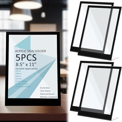 Kathfly 5 Pack 8.5" x 11" Black Acrylic Self Standing Frame