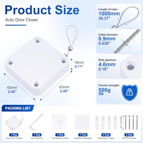 PATIKIL Automatic Sliding Screen Door Closer 3.2 Ft 500g/5N White 1 Set - color: White, size: 3.2 Ft, 500g/5N