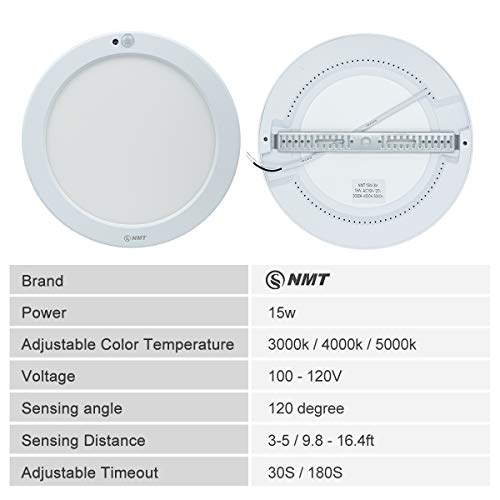 S NMT Motion Sensor LED Ceiling Light With 30s/180s Timeout Adjustable,15W 1500LM Round Panel Lighting Fixture For Stairs Toilet Closets,Warm White 3000K Natural White 4000K Cool White 5000K Available - color: White