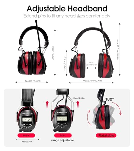 Digital AM/FM Radio Hearing Protection Earmuffs, 25 dB NRR - color: Am Fm Radio + Red