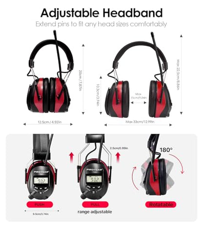 Digital AM/FM Radio Hearing Protection Earmuffs, 25 dB NRR - color: Am Fm Radio + Red