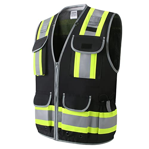 Surveyor Safety Vest, Reflective High Visibility Vests for Men - color: Black, size: 4X-Larege-5X-Large