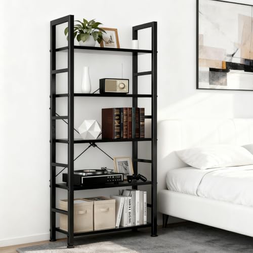 5 Tier Bookshelf, Free Standing Bookcase with Open Storage Shelves - color: Classic Black, size: 5 Tier