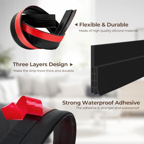 Ohuhu Door Draft Stopper, 1" Wide Adhesive Weather Stripping Seal, 39" - color: Black, size: 39"L x 2"W