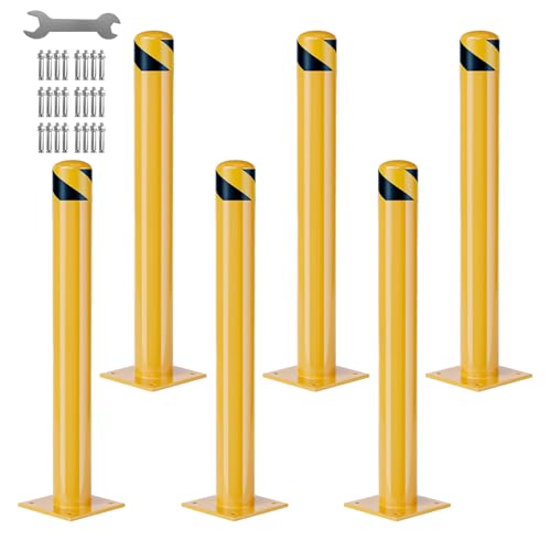 GarveeLife Heavy Duty Steel Safety Bollards 36 in,Steel Parking Bollards Post 6 Pack,Removable Bollards for Warehouse, Garage, Parking Lot, Reflective Tape, Anchor Bolts Included, - size: 36 inch