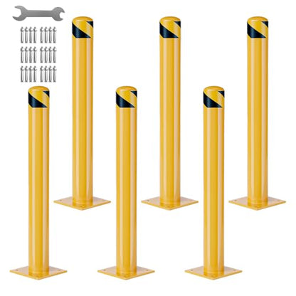 GarveeLife Heavy Duty Steel Safety Bollards 36 in,Steel Parking Bollards Post 6 Pack,Removable Bollards for Warehouse, Garage, Parking Lot, Reflective Tape, Anchor Bolts Included, - size: 36 inch