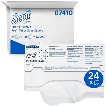 Scott® Pro™ Personal Seat Covers (07410), White (125 Sheets/Pack, 24 Packs/Case, 3,000 Sheets/Case)