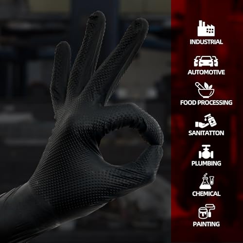 Jointown Upgraded 10 Mil Heavy Duty Nitrile Gloves, Mechanic Gloves Nitrile Disposable, with Raised Diamond Texture - size: X-Large