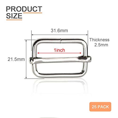 CooBigo 25 Pack 1 Inch Metal Adjustable Slide Buckles Tri-Glide Adjuster Suspender Strap Slider for Purse Bag Hardware Making Supplies Belt Backpack replacement Keeper(Silver) - color: 1" Silver 25pack, size: 1"(25mm)