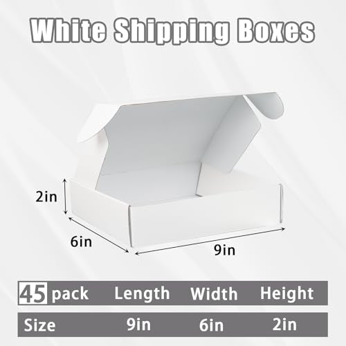 FORBFAN 9x6x2 Shipping Boxes, 45 Pack White Mailer Boxes for Small Business, Sturdy Corrugated Cardboard Packaging Boxes for Mailing & Shipping - color: White, size: 9x6x2
