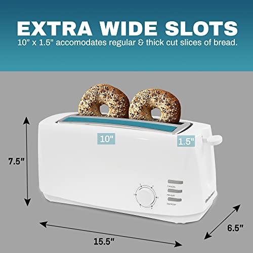 Elite Gourmet 4-Slice Long Slot Toaster, Extra-Wide Slots, 6 Toast Settings - color: White