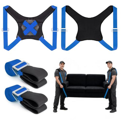Moving Straps for Lifting, with Back Support for 2 Person, Blue - color: BLUE