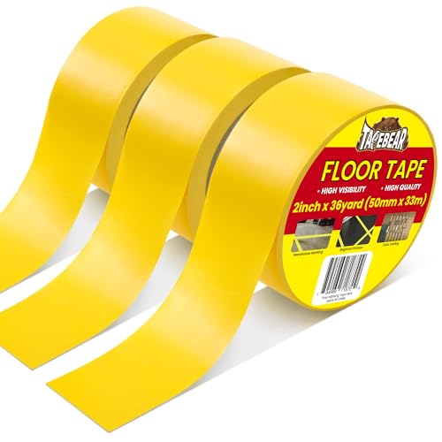 TAPEBEAR Floor Tape Yellow Vinyl Tape 2" x 36 yds Safety Warning Stripe - color: Yellow, size: 3Rolls/2" x 36Yards