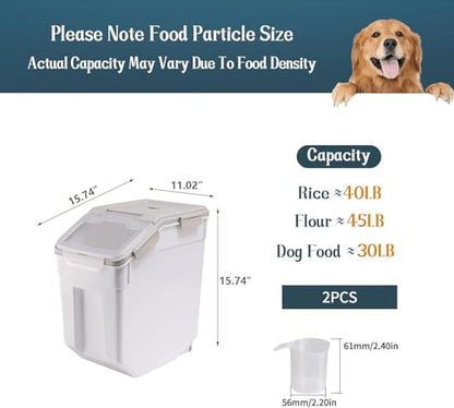 2 Pack 50 lb Airtight Flour Storage Containers with Wheels, Gray - color: Gray