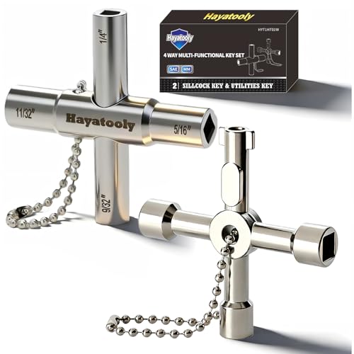 4-Way Sillcock Key, 2-Pack 40Cr Water Key, Multi-Functional & Utility Wrench, Shut Off Tool for 1/4", 9/32", 5/16", 11/32" Valve, Spigot & Electric Meter, Ideal for Home, Public & Commercial