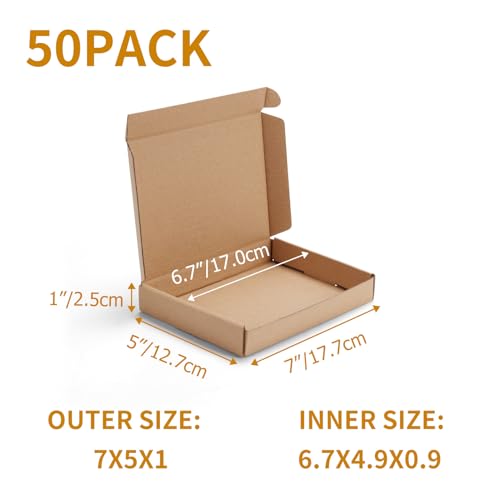 PHAREGE 50 Pack 7x5x1 inch Small Shipping Boxes, Brown Mailing Boxes - color: Brown, size: 7x5x1 inch 50 Pack