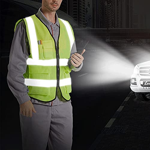 XIAKE Reflective Safety Vest for Men & Women High Visibility Class 2 Vest with Pockets Meets ANSI Standards - color: Yellow Mesh - B525, size: Medium