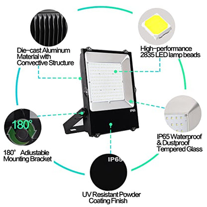 OSTEK 80W LED Flood Lights Outdoor, 10400LM 5000K Super Bright Outdoor Security Light Work Light with Yoke Bracket for Lawn Playground Yard Garden Stadium, IP65 Waterproof, 100-277VAC