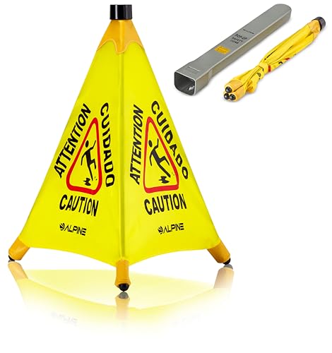 Alpine Caution Wet Floor Sign 6 Pack - Pop Up Slippery When Wet Sign, Wall Mounted Foldable Bilingual Yellow Safety Warning Caution Cone for Commercial & Office Use (20 Inches) - size: 6-Pack