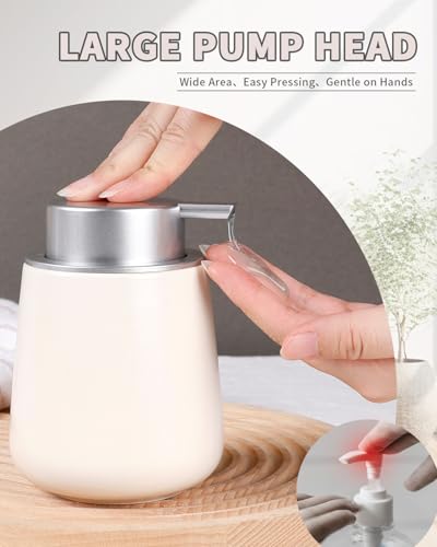 BosilunLife Ceramic Soap Dispenser - Dish Soap Dispenser for Bathroom 12Oz - color: Beige With Silver Pump