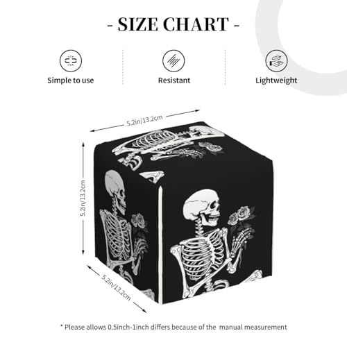 Roses Skeleton Skull Square Tissue Boxes Cover 5.2"x5.2"x5.2" for Bathroom Home - color: Roses Skeleton Skull