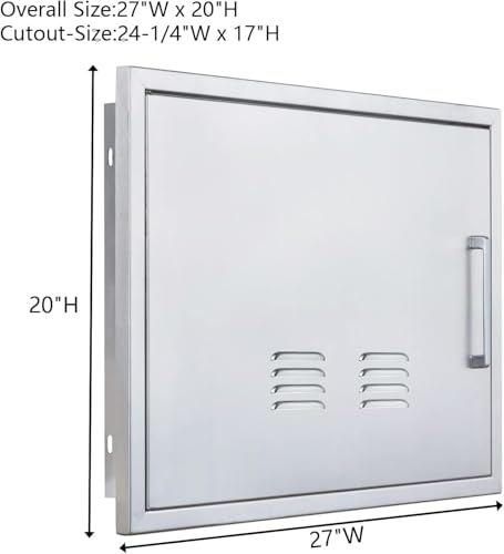 Outdoor Kitchen Doors, 27x20 Inch 304 Stainless Steel BBQ Access Door with Vent, Double Steel Doors for Outdoor Grill Island - size: 27W x 20H- Left