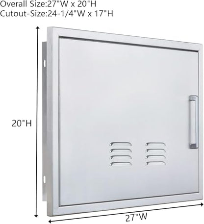 Outdoor Kitchen Doors, 27x20 Inch 304 Stainless Steel BBQ Access Door with Vent, Double Steel Doors for Outdoor Grill Island - size: 27W x 20H- Left