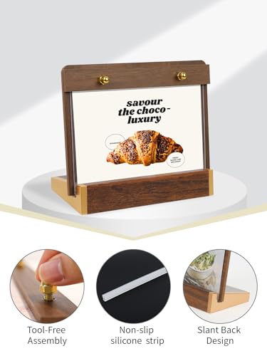Mini Tabletop Sign Holder 4X6, Horizontal with Wood-Color Base - size: 6X4 Inch