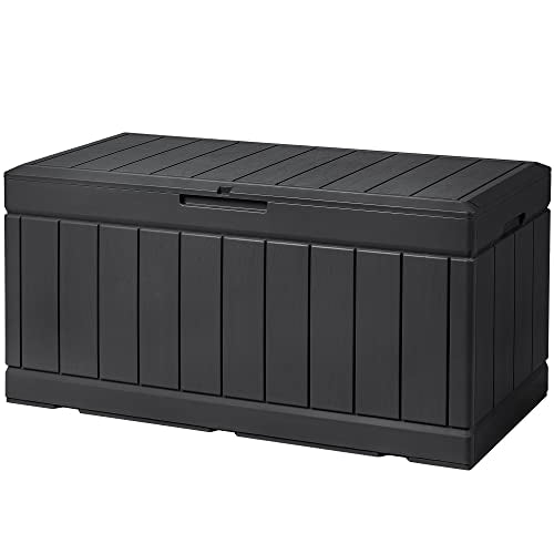 Devoko 85 Gallon Deck Box Lockable Resin Outdoor Storage Box waterproof Outdoor Container for Patio Furniture Cushions, Pillow (Black) - color: Black, size: 85 Gallon without Cushion