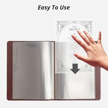 Premium Vegan Leather Menu Cover 8.5 x 11, 4 Page 8 View Menu Folder with Clear Sleeves, Restaurant Menu Holder, Portfolio Binder, Sheet Music Folder, Hotel & Guesthouse Presentation Book - color: Black