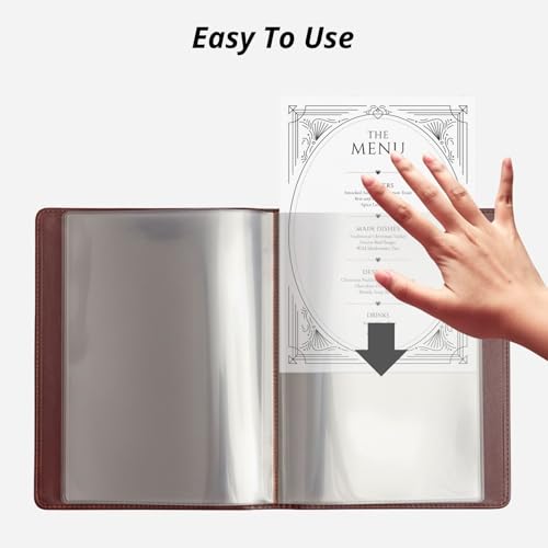 Premium Vegan Leather Menu Cover 8.5 x 11, 4 Page 8 View Menu Folder with Clear Sleeves, Restaurant Menu Holder, Portfolio Binder, Sheet Music Folder, Hotel & Guesthouse Presentation Book - color: Mahogany Red