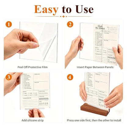 5x7 Acrylic Sign Holder with Wooden Base 4 Pack Adjustable Vertical/Tilt - color: Warm Brown, size: 5"x7"