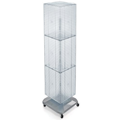 Azar Displays 701465-CLR FOUR-SIDED PEGBOARD TOWER FLOOR DISPLAY ON REVOLVING WHEELED BASE. PANEL SIZE: 14"W X 60"H, Clear - color: Clear