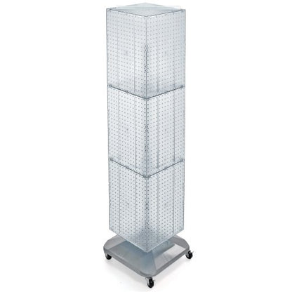 Azar Displays 701465-CLR FOUR-SIDED PEGBOARD TOWER FLOOR DISPLAY ON REVOLVING WHEELED BASE. PANEL SIZE: 14"W X 60"H, Clear - color: Clear