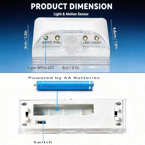 Motion Sensor Key Light for Door，Small Night Lights Battery Powered White - color: White