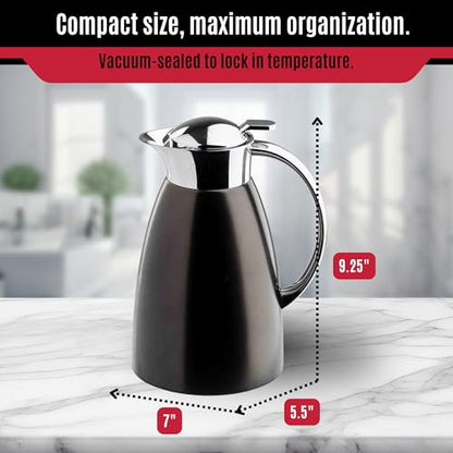 TableCraft 12681 50 oz (1.5 L) Stainless Steel Coffee Carafe, Brushed Stainless Steel with Black PVD Finish, Vacuum Insulated, Lightweight Leak Proof Coffee Dispenser, For Cafes & Restaurants
